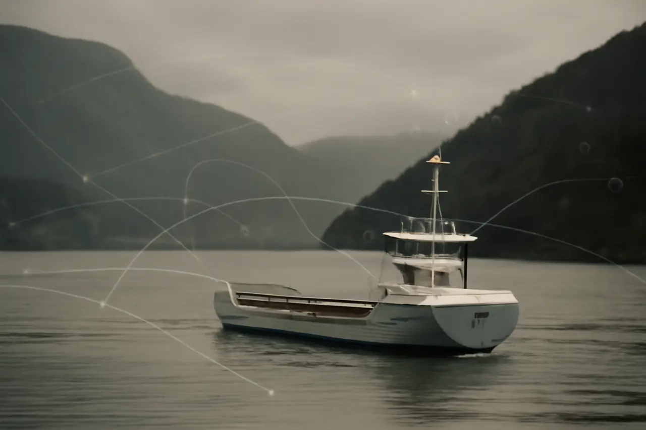 Editorial illustrasjon av kunstig intelligens i norsk maritim sektor